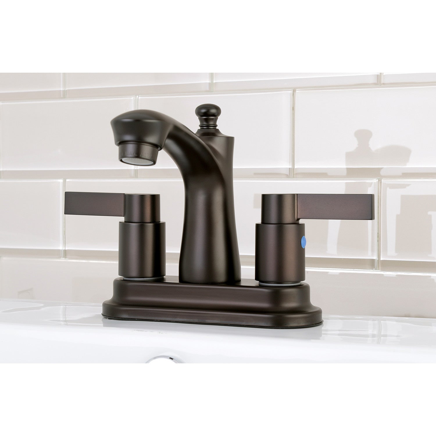 Kingston NuvoFusion FB7625NDL Double-Handle 3-Hole Deck Mount 4-Inch Centerset Bathroom Faucet with Pop-Up Drain, Oil Rubbed Bronze — thumbnail 2